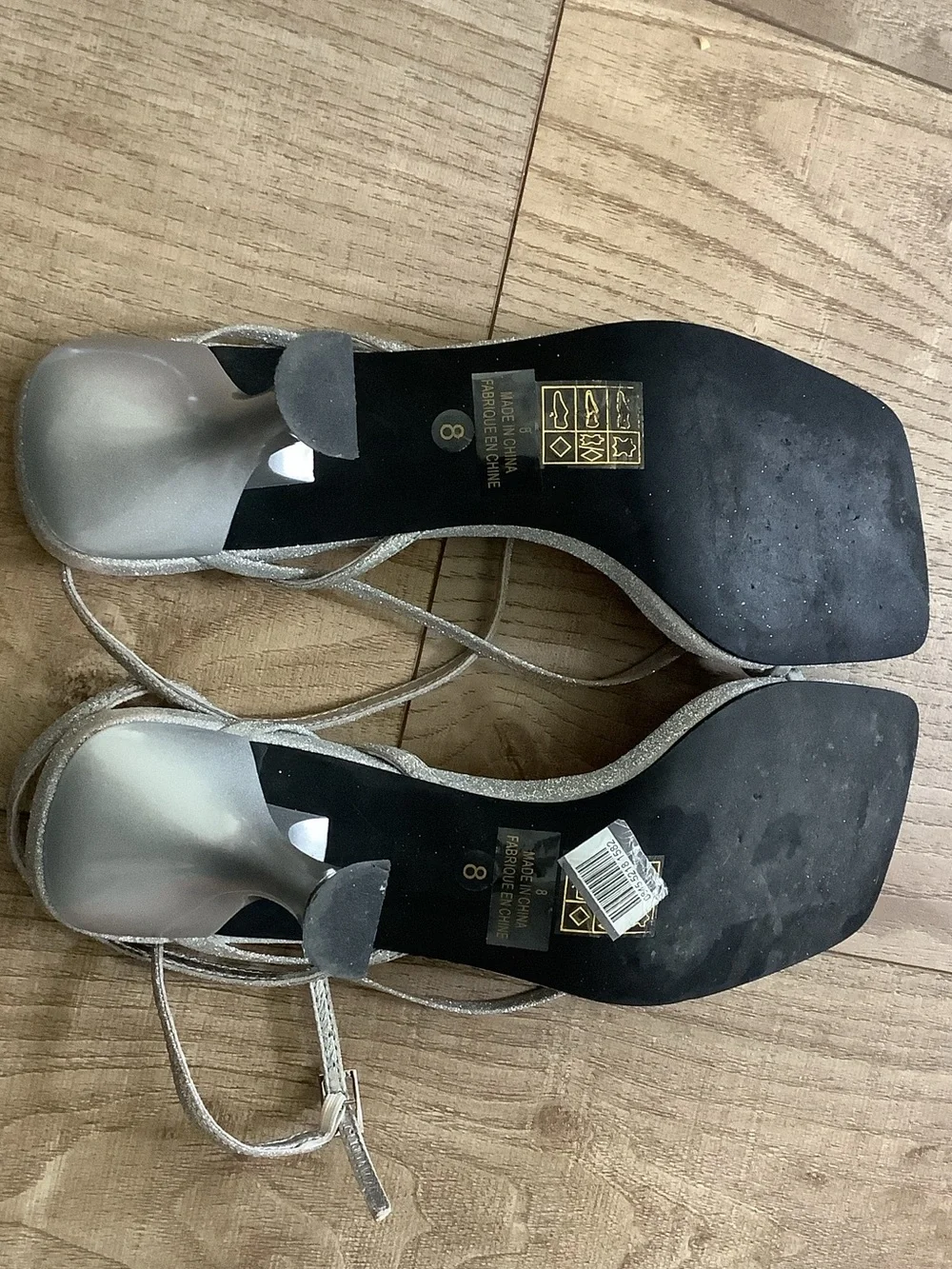 Jeffrey Campbell Silver Glitter Strappy Square-Toe Sandals